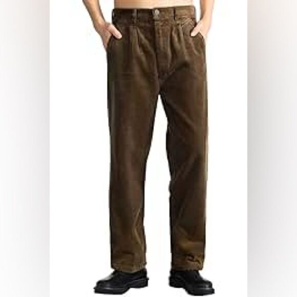 NWT LINEA UOMO 40/30L Men's Single Pleat Corduroy Pockets  Chocolate Brown Pants - Picture 1 of 10